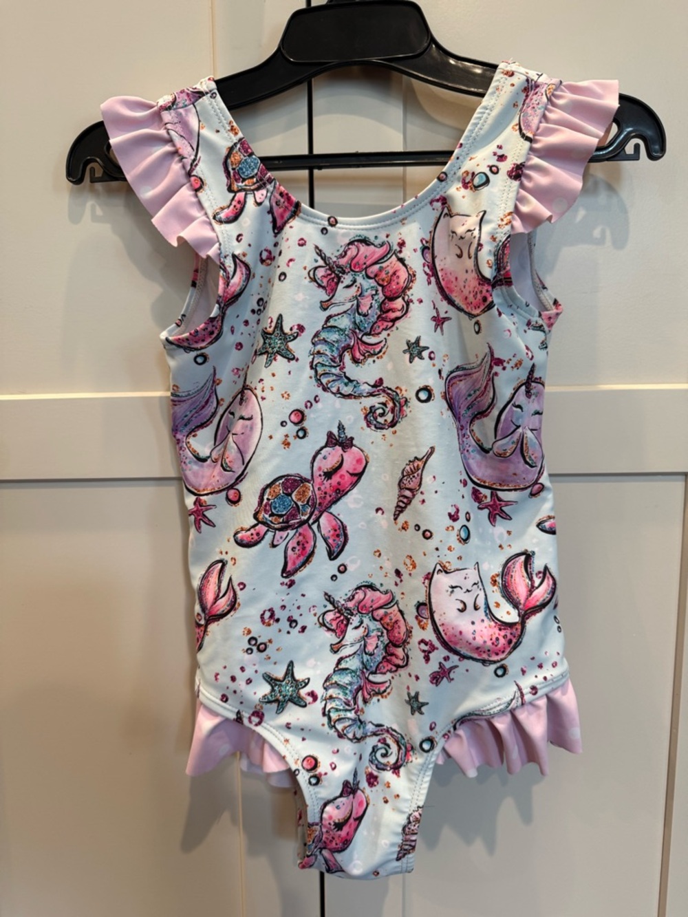 Millie Loves Lily Girls Pink Sea Creature Ruffle One-Piece Swimsuit